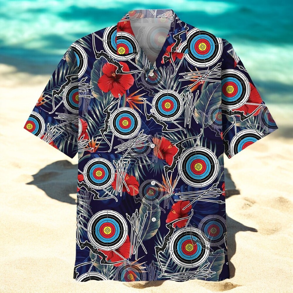 Colorful Tropical Hawaiian Shirt with Archery Design for Relaxed Summer Style