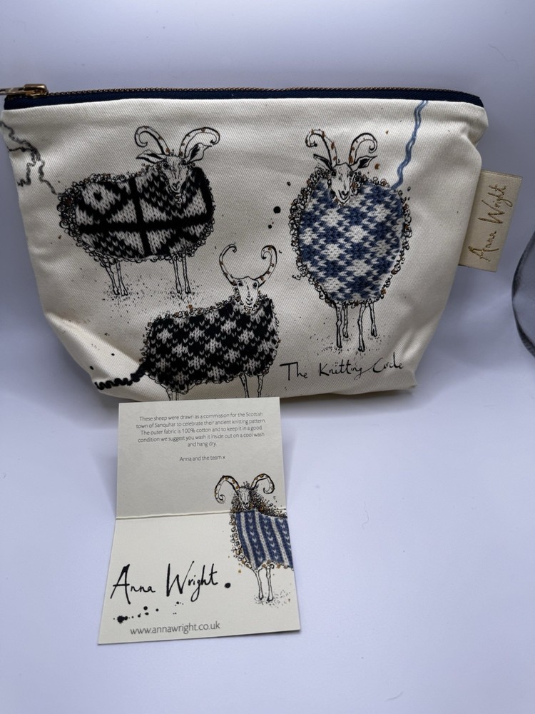 NEW Anne Wright Cosmetic Bag Sheep Ram 9x6 Make Up Zip