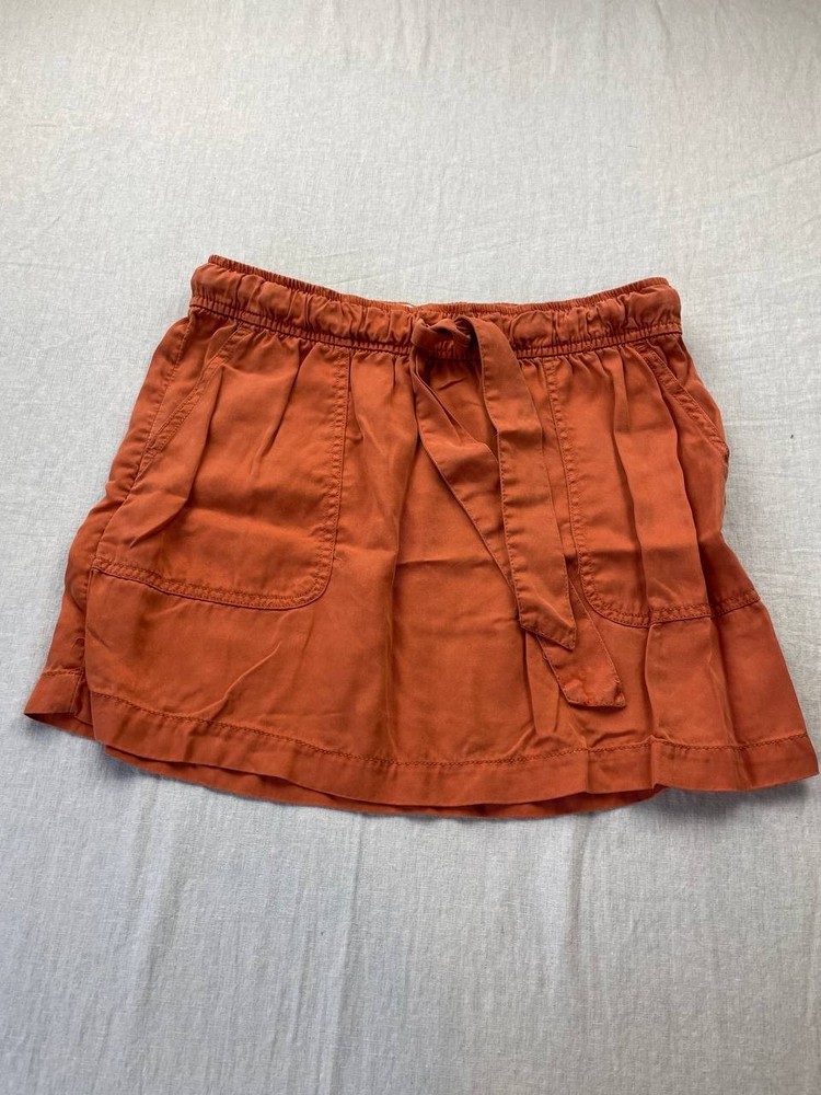 Cynthia Rowley Mini Skirt Womens Large Orange Drawstring Pockets Casual Lyocell