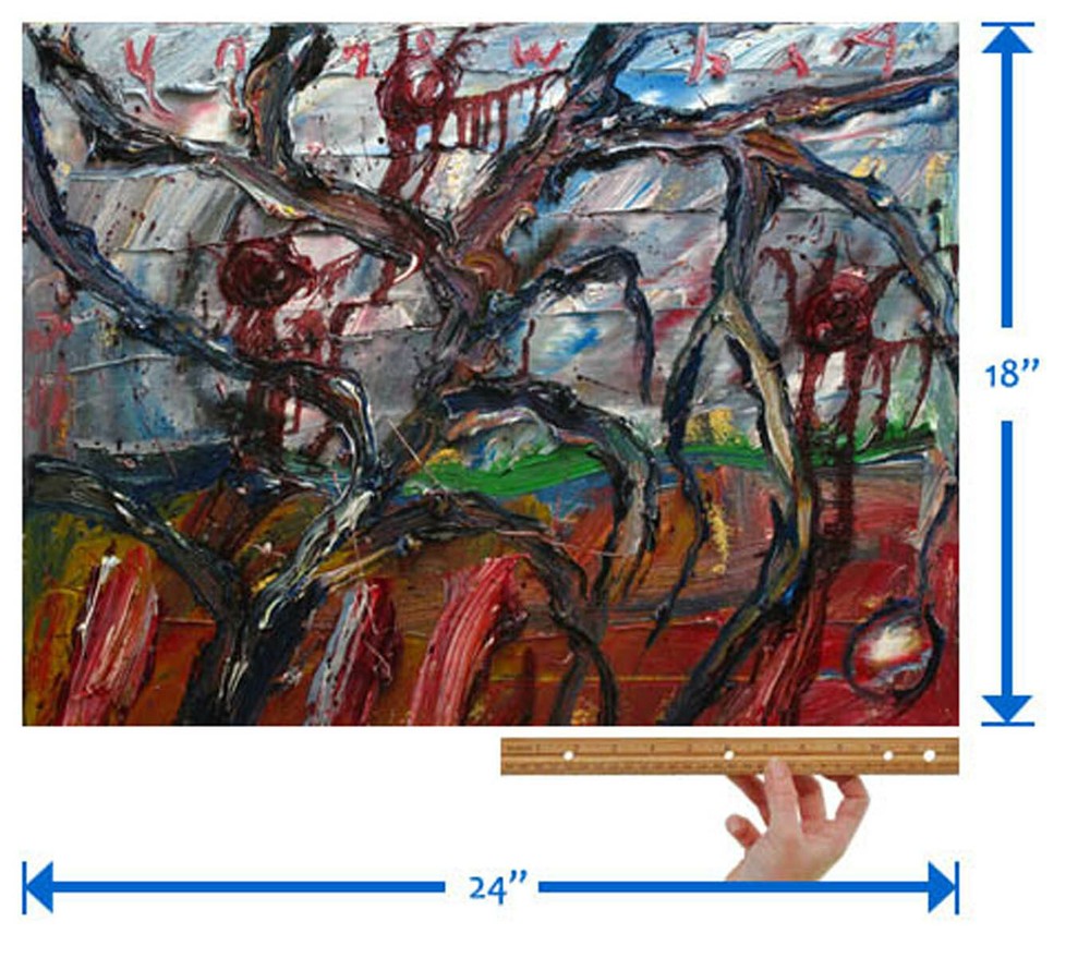 ORIGINAL OIL PAINTING LARGE EXPRESSIONIST ART LANDSCAPE TREES FOLK ABSTRACT POP