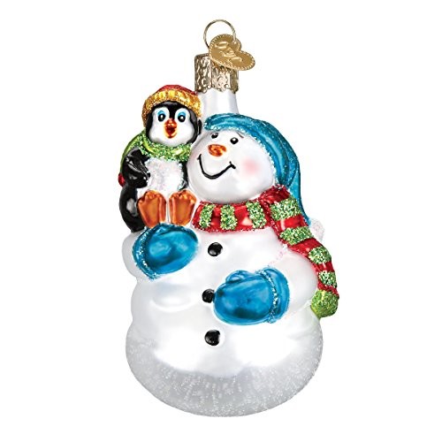 Old World Christmas Snowman with Penguin Pal Glass Tree Ornament 24181 FREE BOX