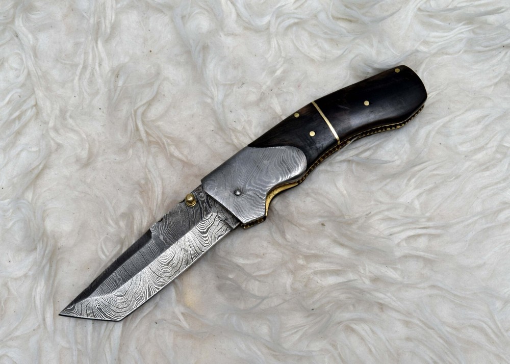 Damascus Steel Handmade Liner Lock Folding Pocket Knife for Camping Hunting H-1088  