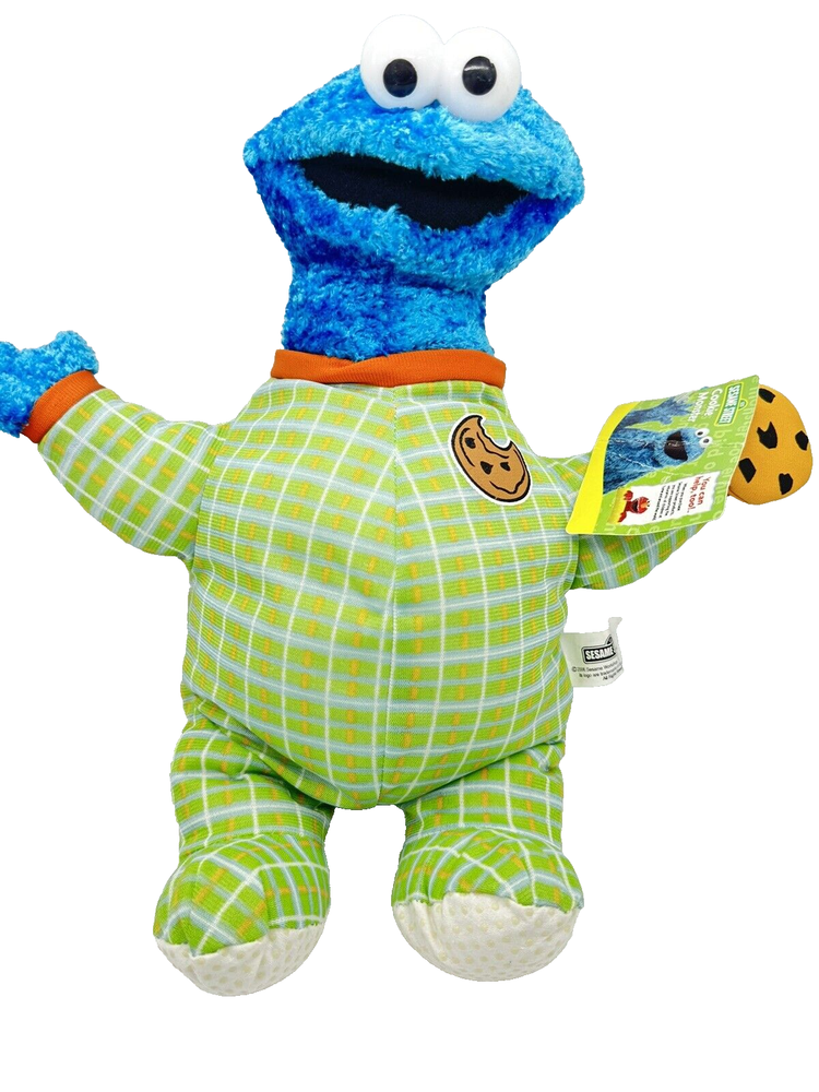 Sesame Street Plush Cookie Monster Green One Piece Pajamas Doll Rare 2006 Nanco