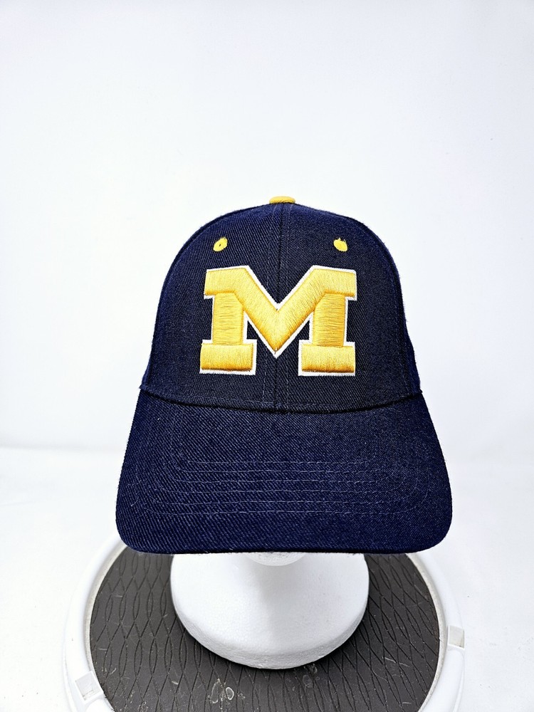VINTAGE Michigan Wolverines Blue Embroided Strapback Hat Top Of The World Used