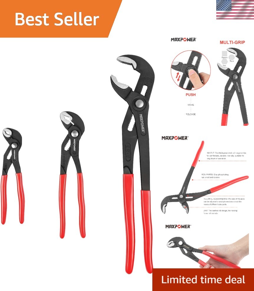 Water Pump Pliers Set. Plumbing Lock Pliers 3 Pieces Kitbag Set. 7-Inch, 10-I...