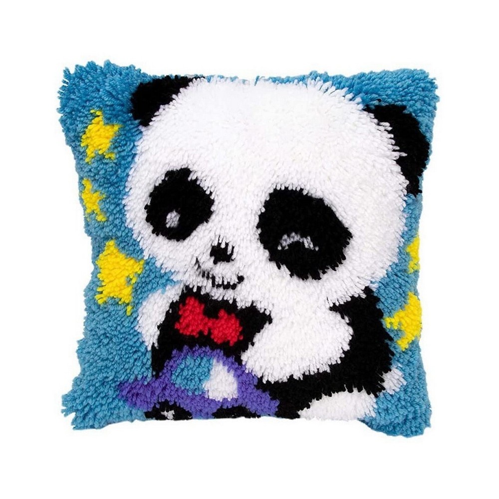 DIY Latch Hook Kits Cute Panda Pillow Cover Pattern Printed Crochet Needlew
