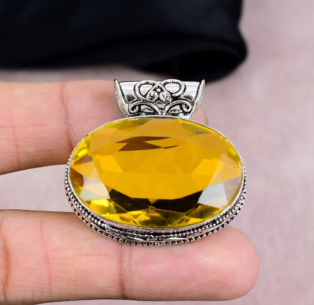 Oval Citrine Gemstone Pendant in 925 Sterling Silver Handmade Jewelry Gift for Her