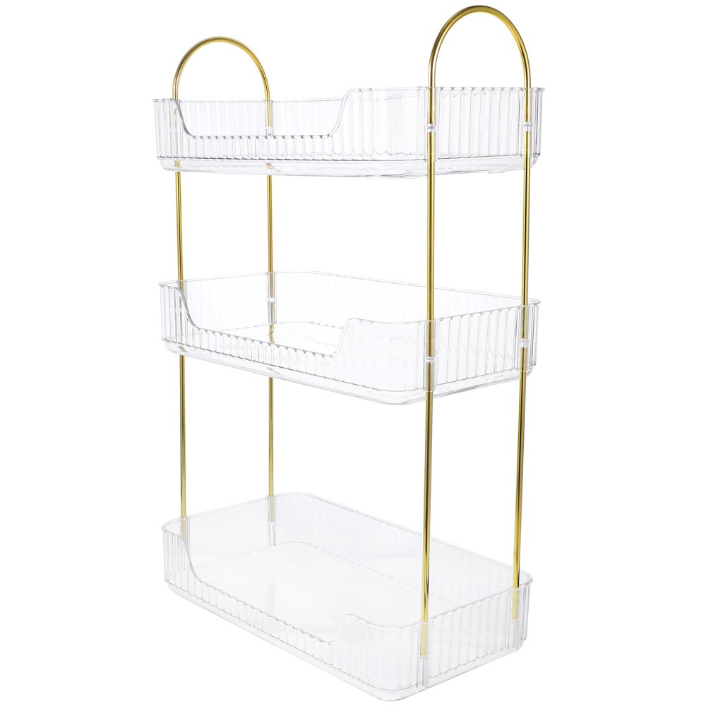 Bathroom Floor Shelf Organizer with Vanity Trays for Countertop Storage