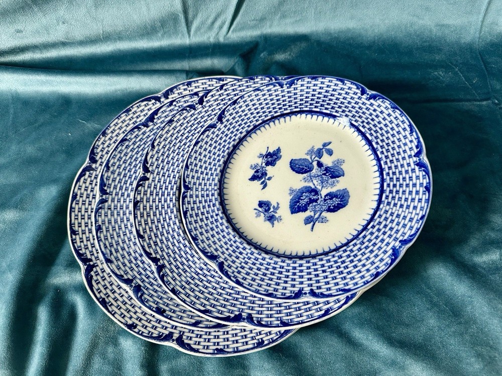 Antique Flow Blue Plate Set – “Ruskin” by Brown-Westhead, Moore & Co – 5 pcs
