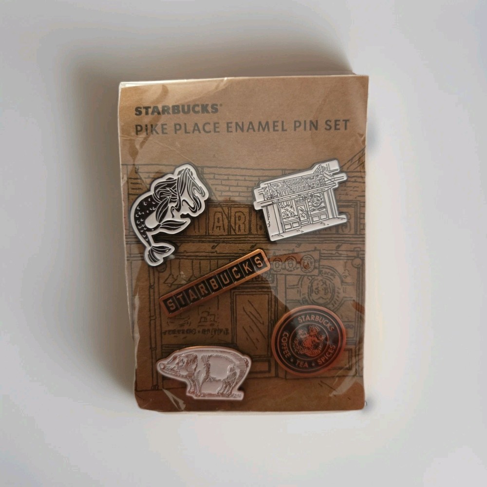 Starbucks 5 Piece Pike Place Enamel Pin Set Seattle Anchor Store NIP