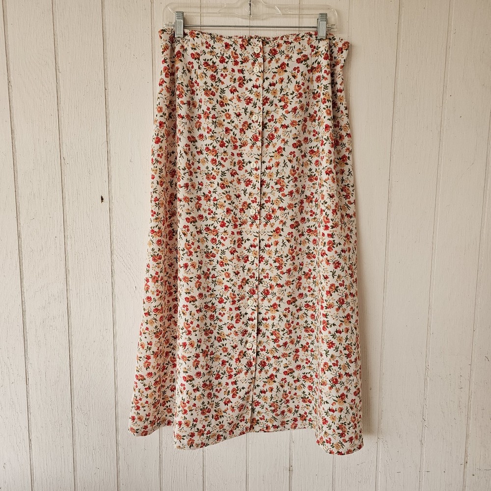 Coldwater Creek Floral Skirt Women's Size L Button Closure Cottagecore