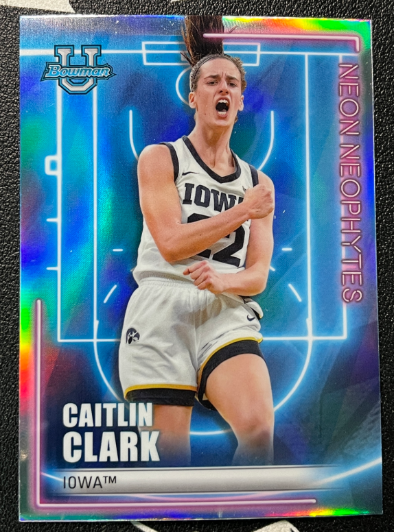 Caitlin Clark 2023 Topps Bowman University Neon Neophytes Lowa Blue #NN-3 -JJ