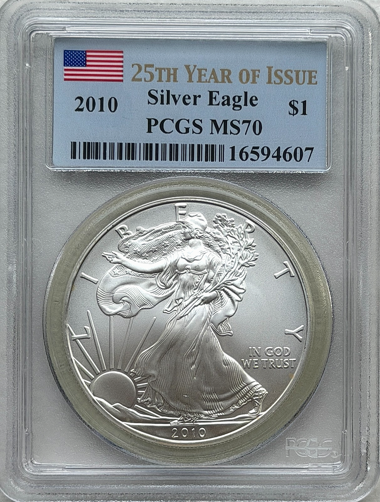 2010 AMERICAN SILVER EAGLE - 25TH YEAR ISSUE - PCGS MS70 - FREE SHIPPING