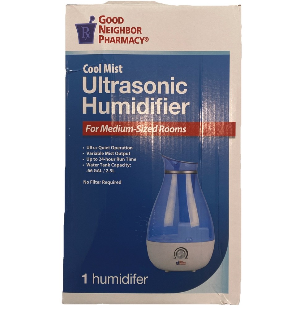 Ultrasonic Cool Mist Humidifier No Filters Required Blue, Med Rm, Visible Mist