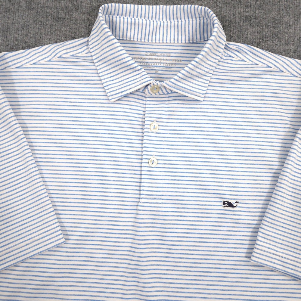 Vineyard Vines On The Go Sankaty Polo Shirt Mens M Blue Striped Performance Golf