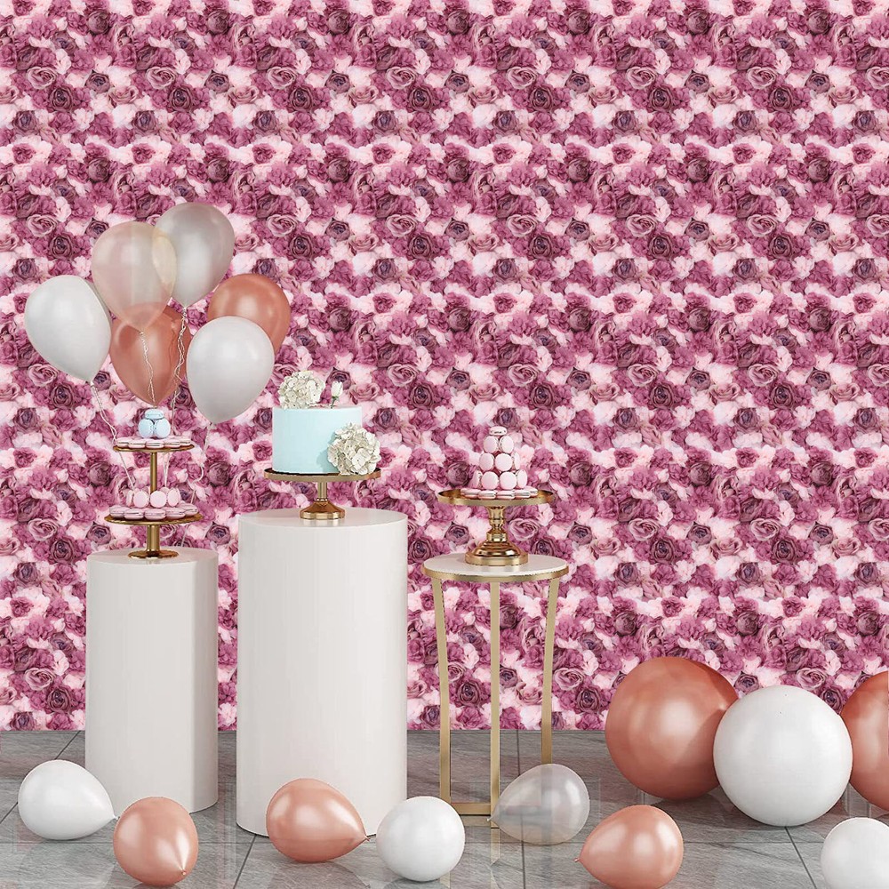 6Pcs 24*16in Artificial Flower Wall Panels Pink Mauve Silk Rose Backdrop Decor