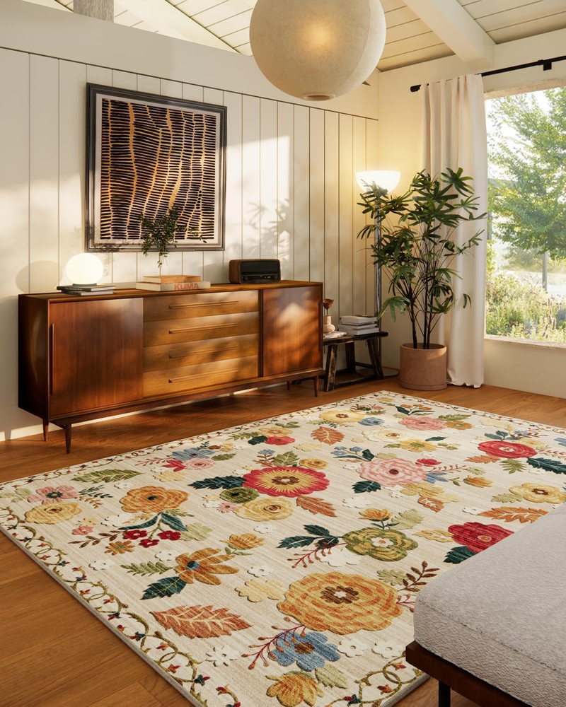 8X10 Area Rugs for Living Room: Washable Rug Stain Resistant Distressed Vintage