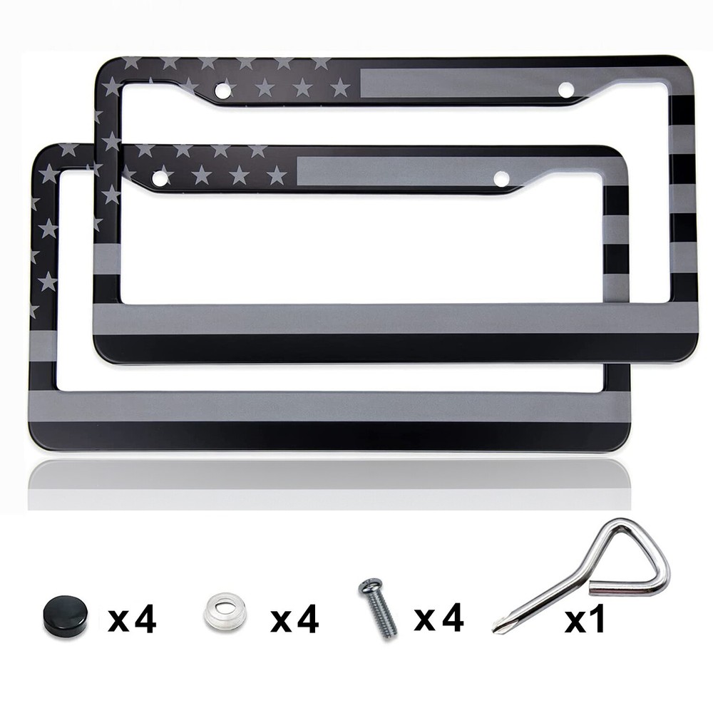 2X For Dodge Charger Ram US Flag Patriotic Front Rear Truck License Plate Frame