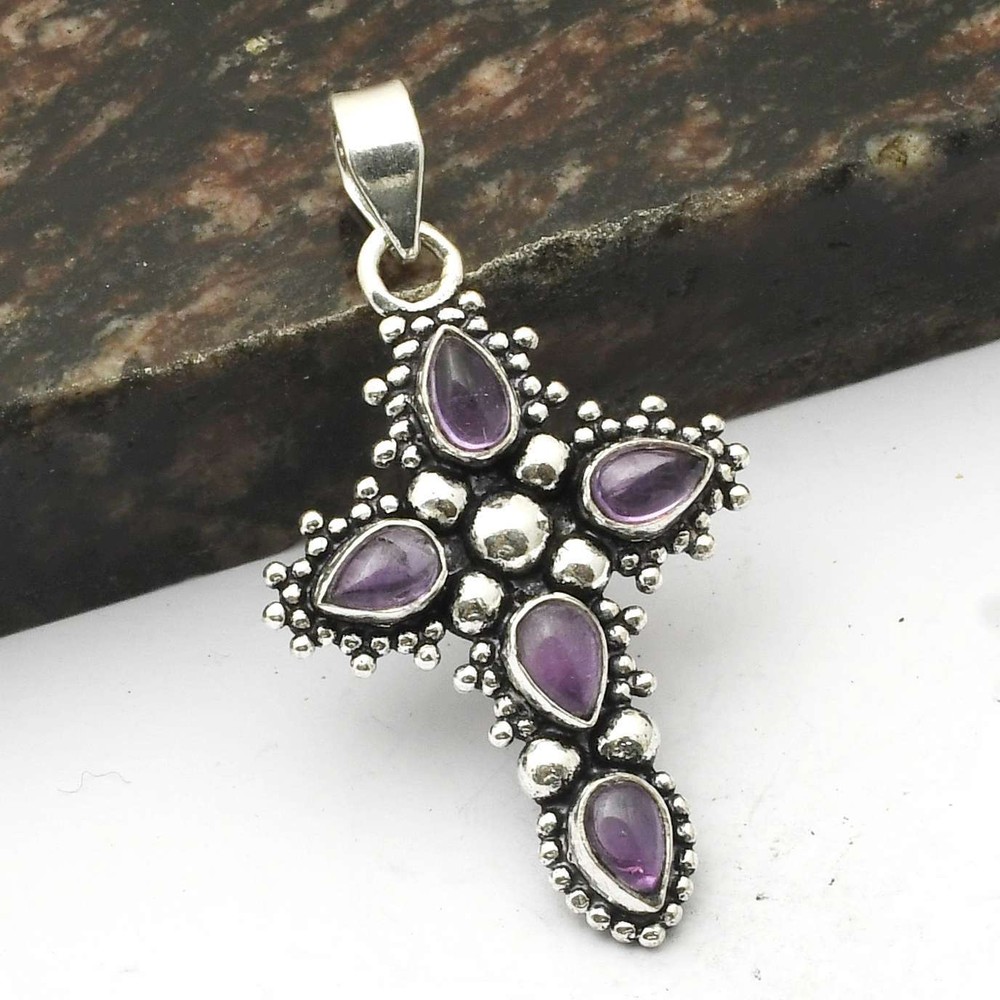 Amethyst Gemstone Ethnic Handmade Cross Pendant Jewelry Gift For Her  AP-16009