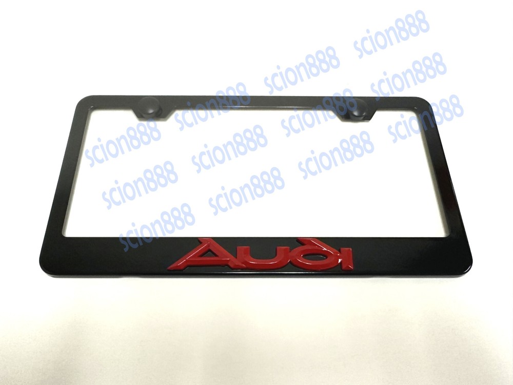 1pc 3D Red AUDIEmblem Badge BLACK Stainless Metal License Plate Frame Holder