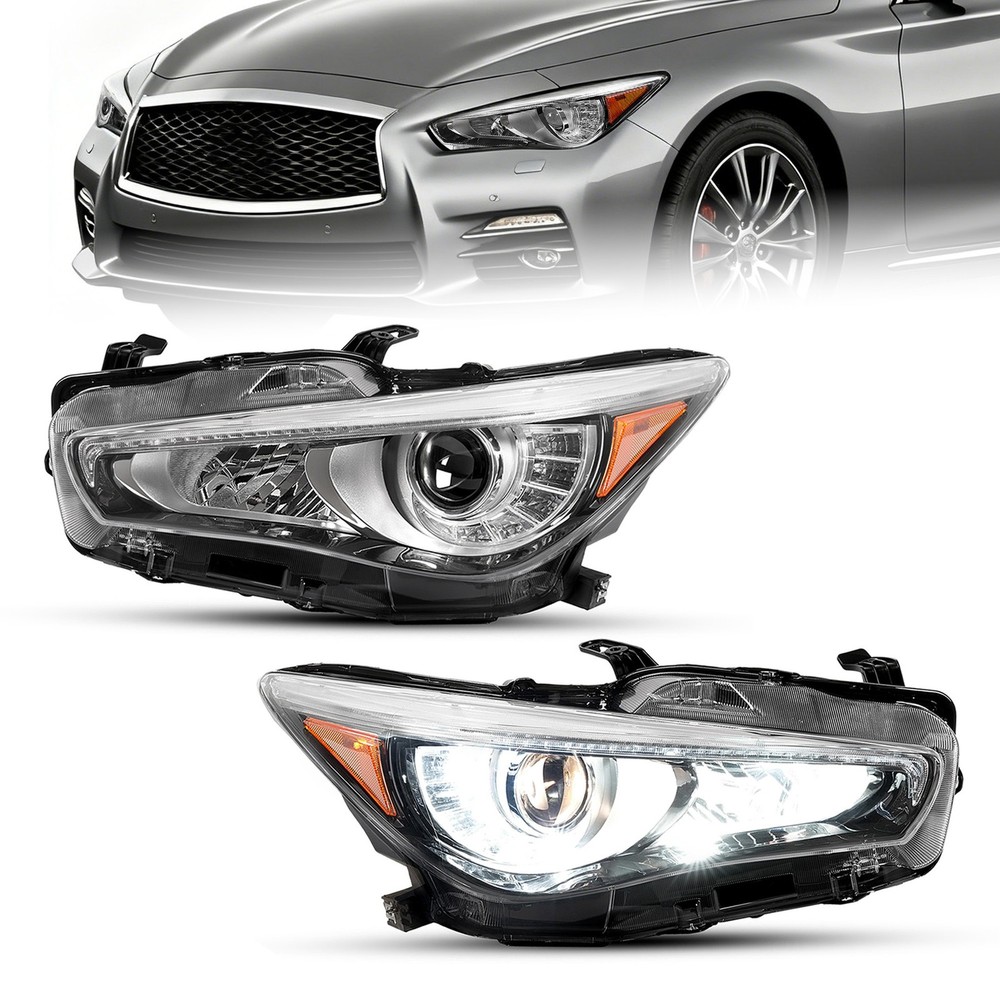 For Infiniti Q50 2014-2016 2017  Pair LED Projector Headlights Headlamps W/o AFS
