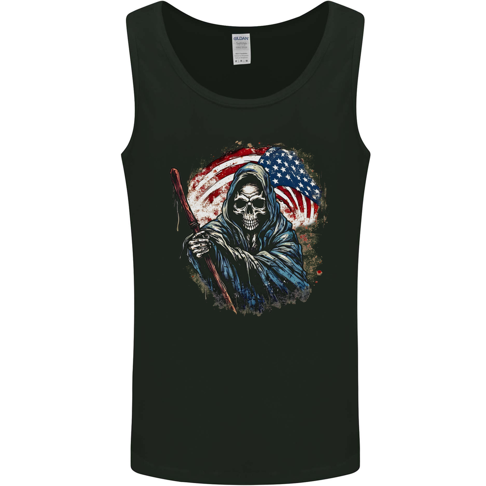 Grim Reaper USA Flag America Skull Mens Vest Tank Top