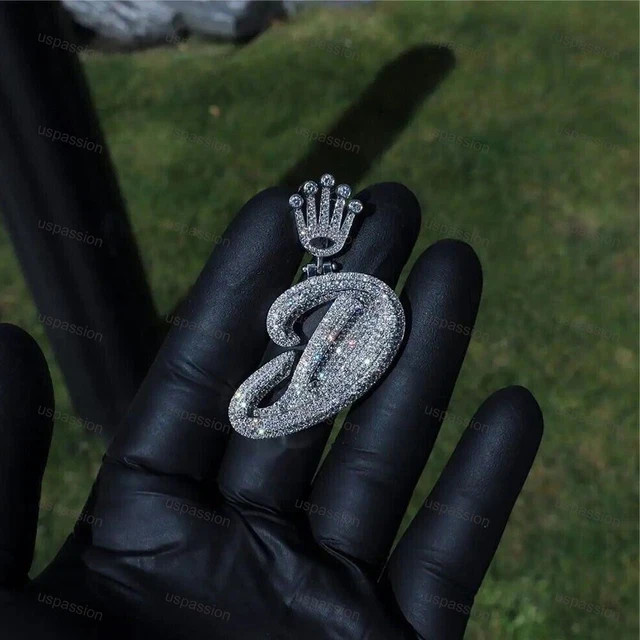 Men's Custom D Initial Pendant in Lab Diamond & 925 Sterling Silver