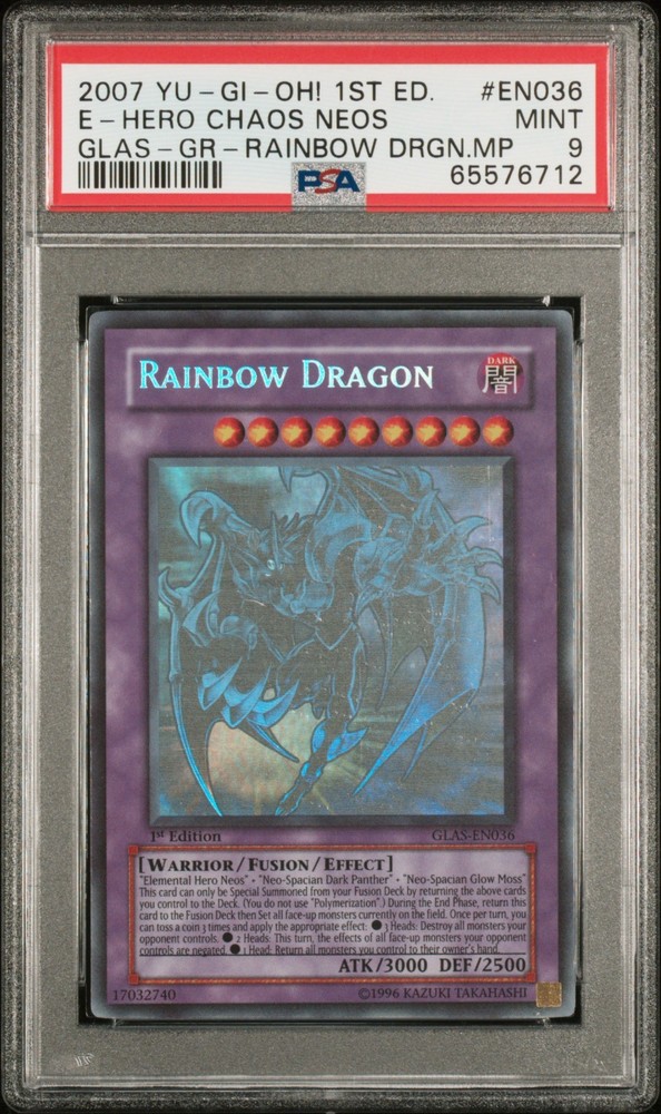 Elemental Hero Chaos Neos Rainbow Dragon Misprint Yugioh 2007 Ghost 1st PSA 9