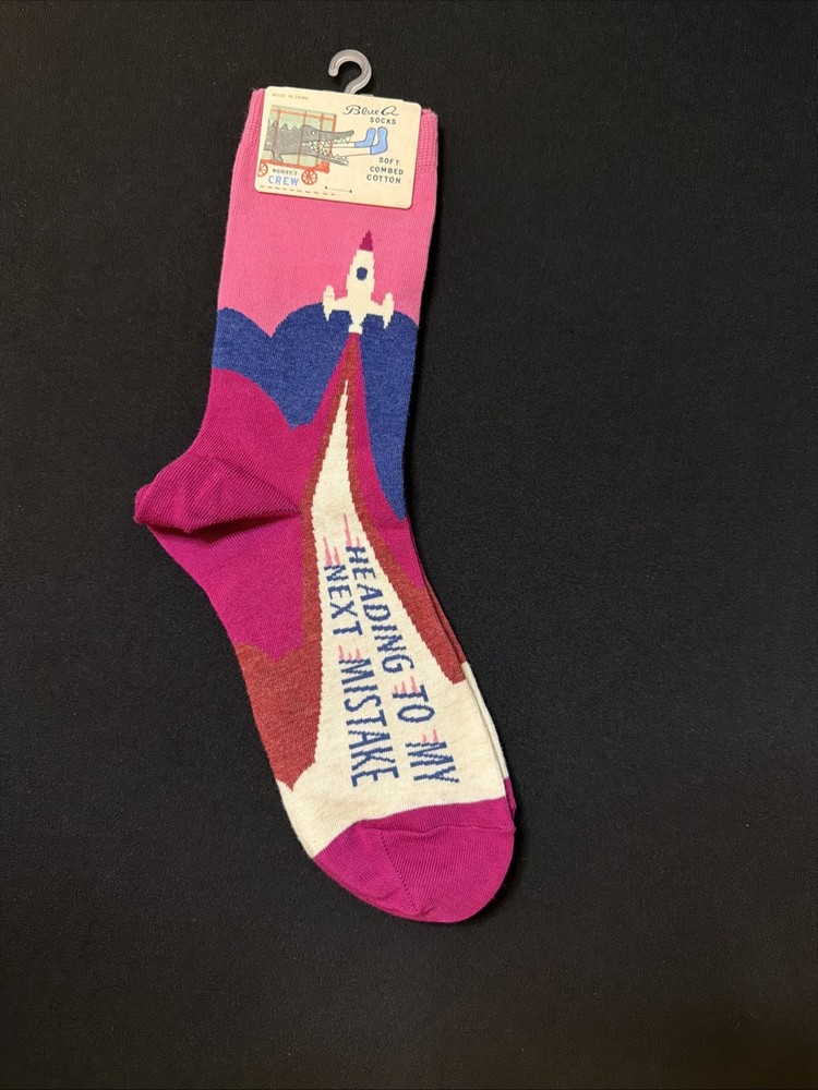 Blue Q Women's Funny Crew Socks “Heading To Next Mistake” size 5-10