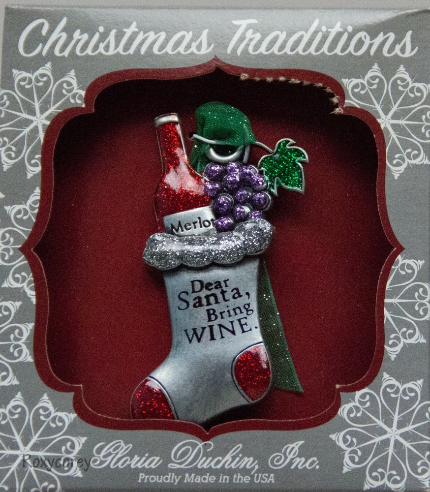 Dear Santa, Bring Wine Christmas Stocking Gloria Duchin Ornament NIB