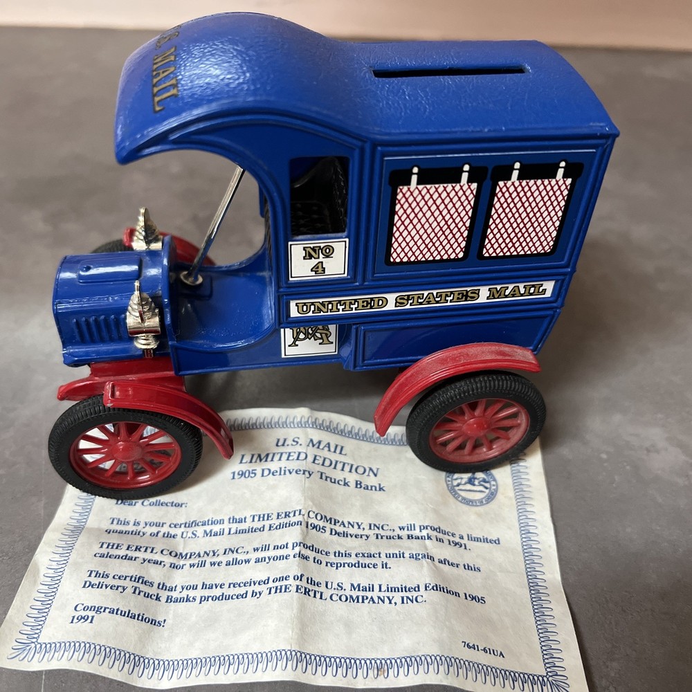1991 UNITED STATES Delivery Truck Mail CAR BANK 1/24 ERTL  MADE IN USA W/KEY