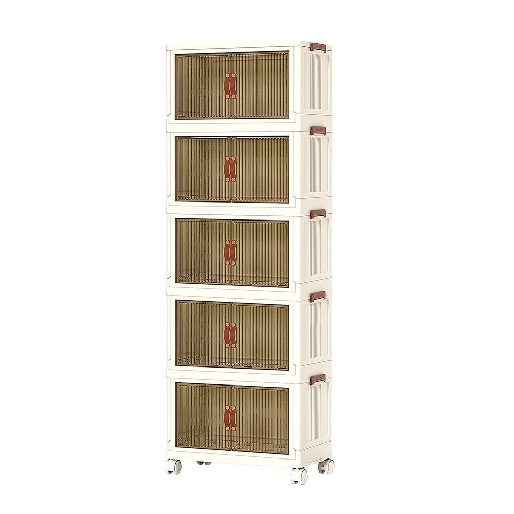 5-Tier Foldable Storage Cabinet with Wheels - Large Capacity Organizer Bins