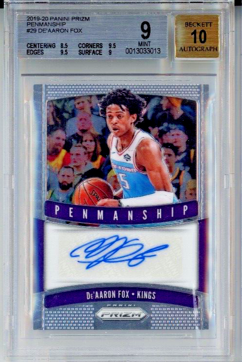 2019-20 Panini Prizm Penmanship De'Aaron Fox Sacramento Kings BGS 9 AUTO 10