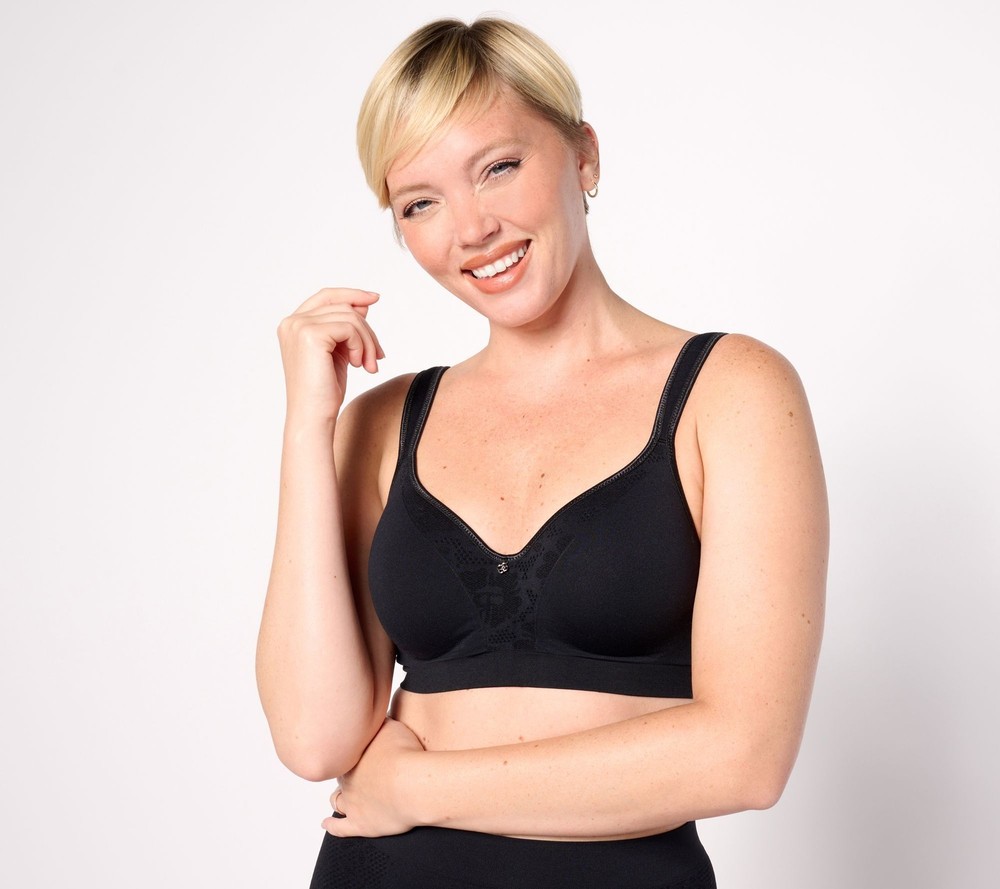 Breezies Women's Bra Sz 44B  Seamless Lace Comfort UW Tshirt Black A606731