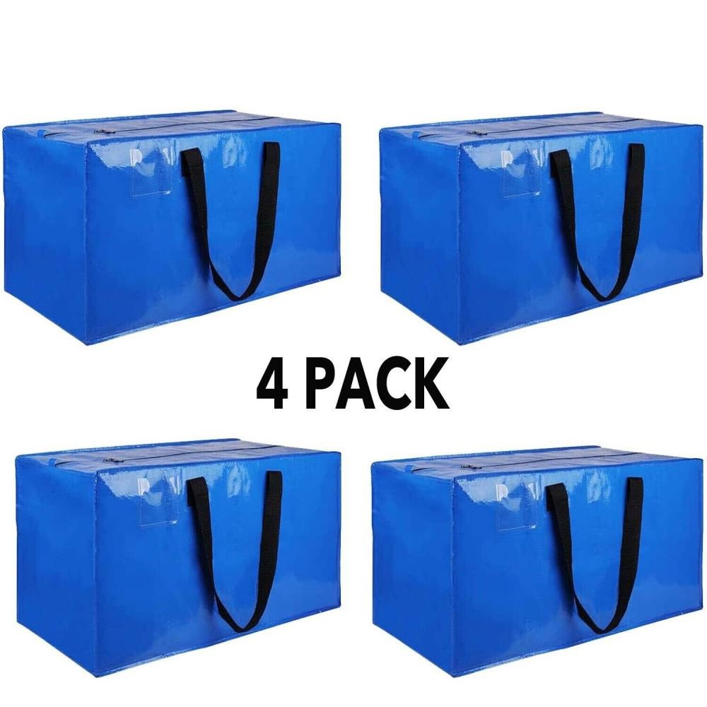 4Pcs Moving Bags Heavy Duty Extra Large, Blue Moving Totes Bag & Zippers Handles