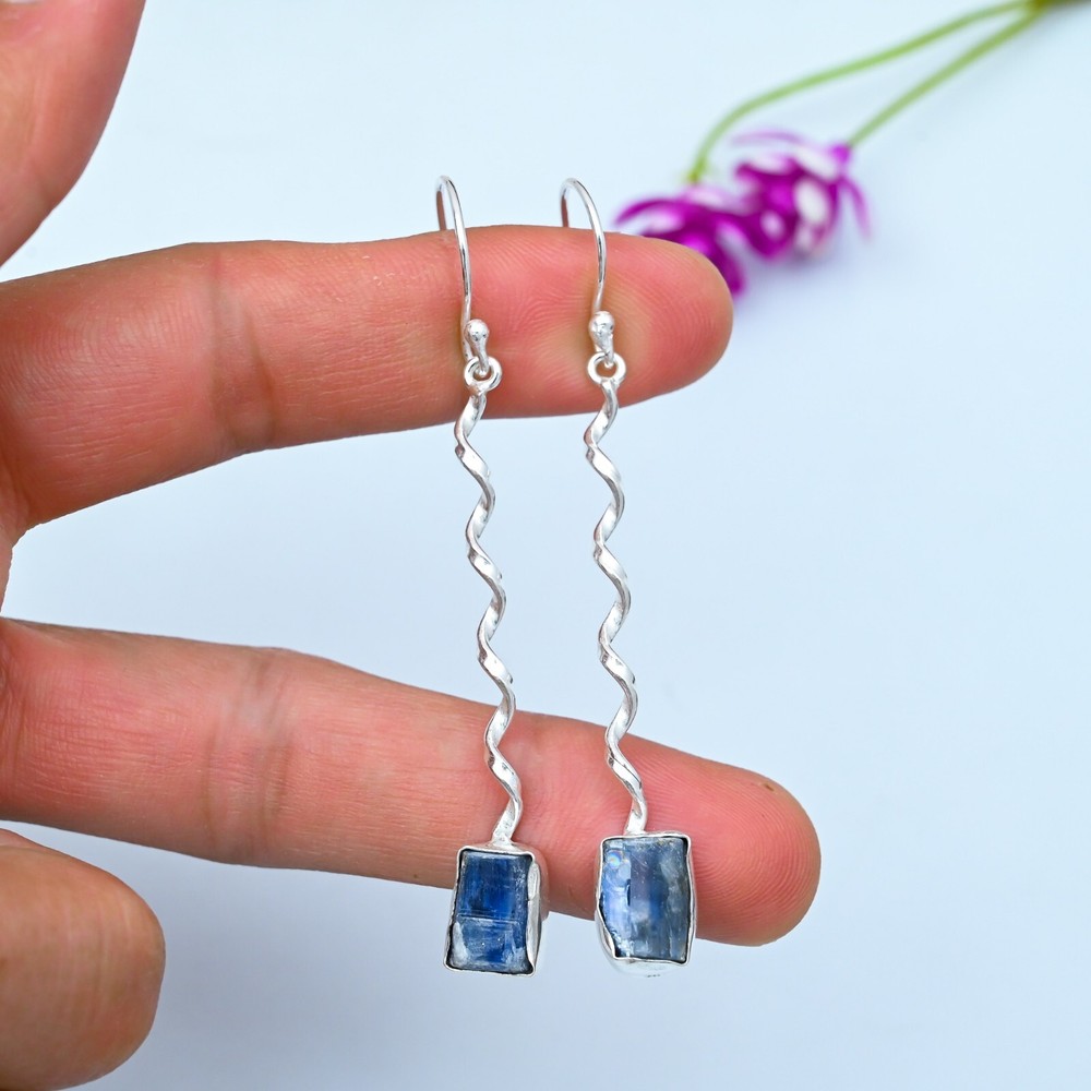 Raw Kyanite Earrings in 925 Sterling Silver Handmade Jewelry Birthday Gift