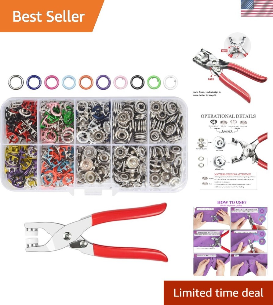Snap Button Kit 100set, 9.5mm Snap Fasteners Kit with Pliers, Metal Snaps Kit...