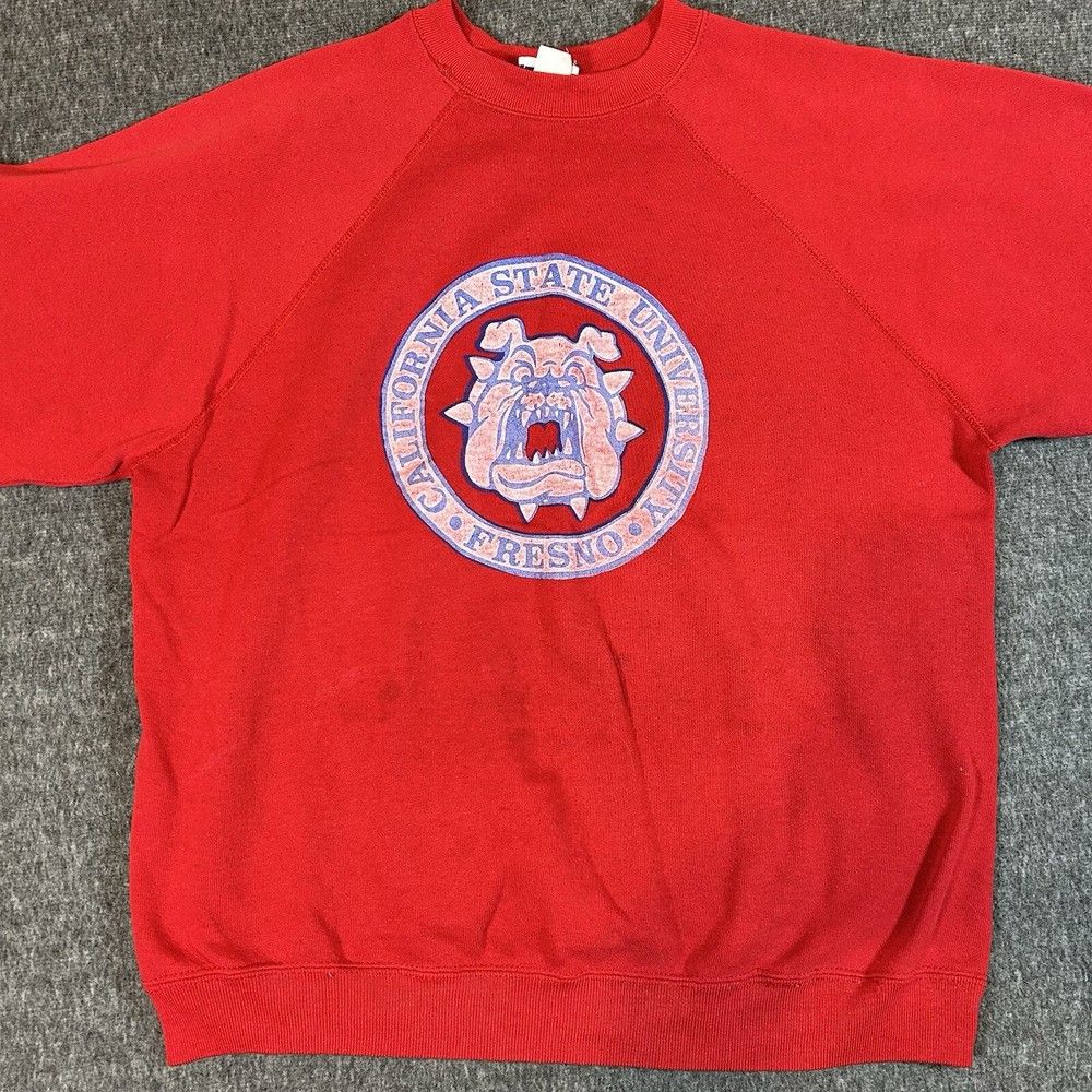 Vintage 90s Fresno State Bulldogs Red Tultex Sweatshirt Size L  