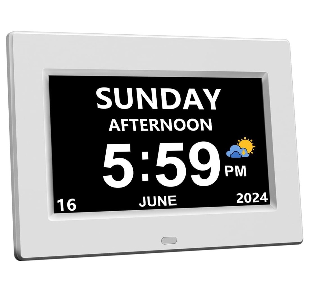 Large Display Digital Clock with Date, Day & 12 Alarms for Seniors - Medication Reminder  