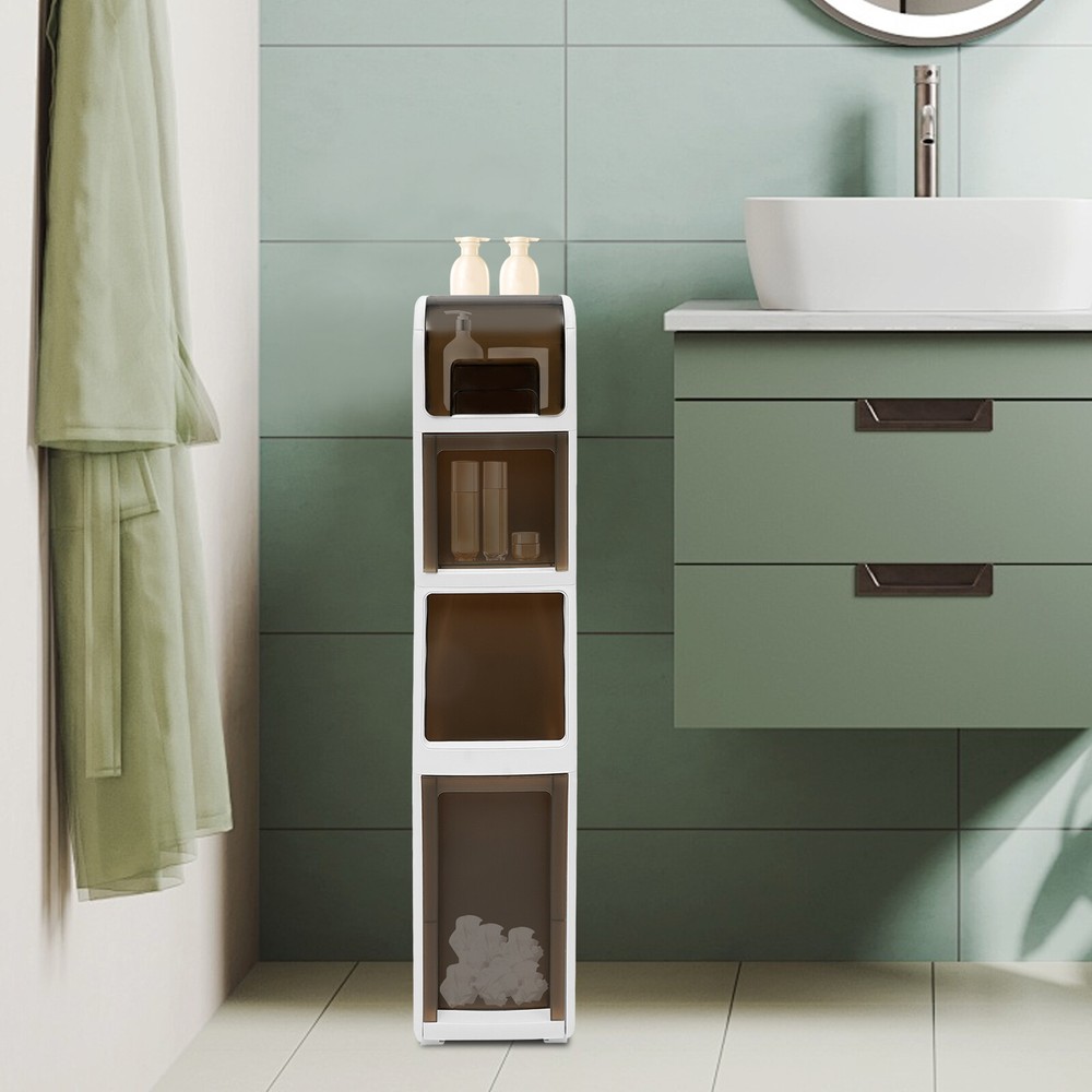 4-Tier White Bathroom Floor Cabinet with Drawers for Storage