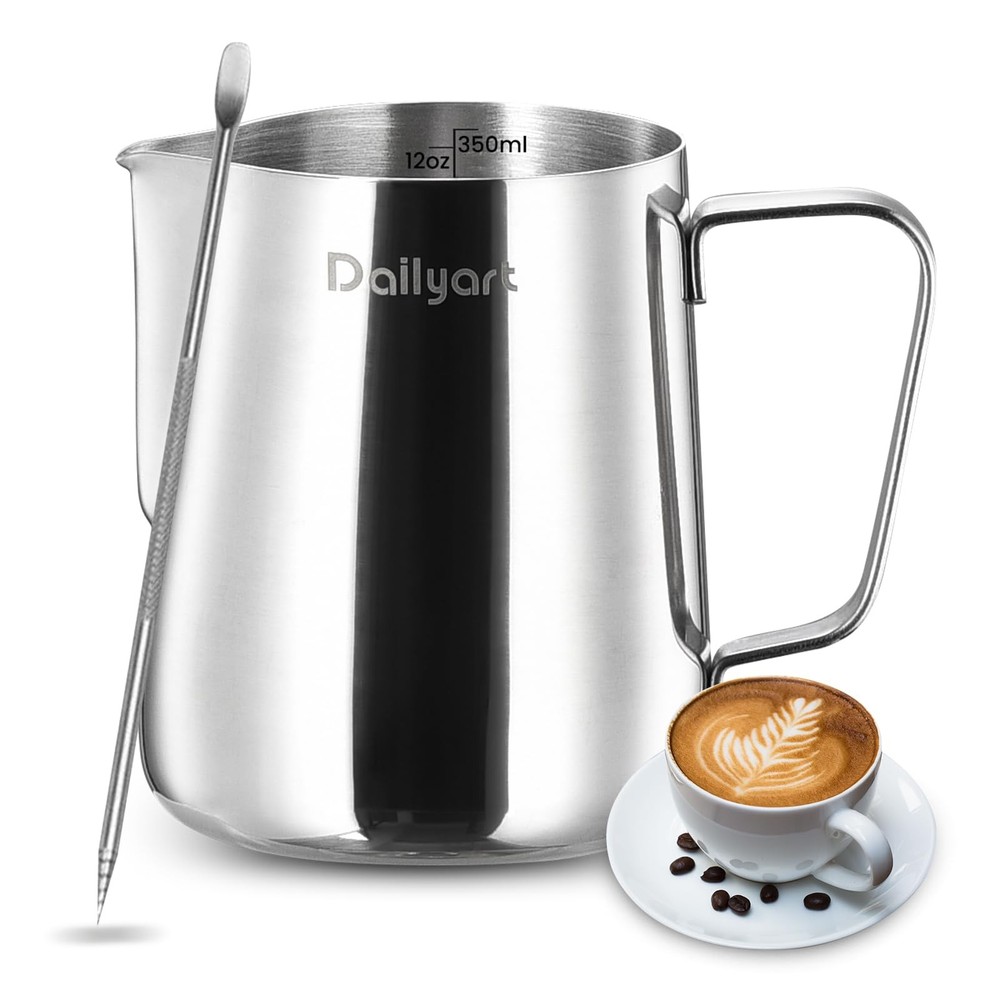Milk Frothing Pitcher, Dailyart 12oz/350ml Frother 11.8 Ounces, Silver