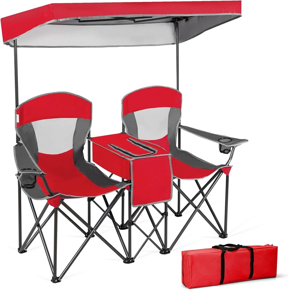 Camping Chair, Beach Chair with Canopy Shade, Adjustable UV Protection