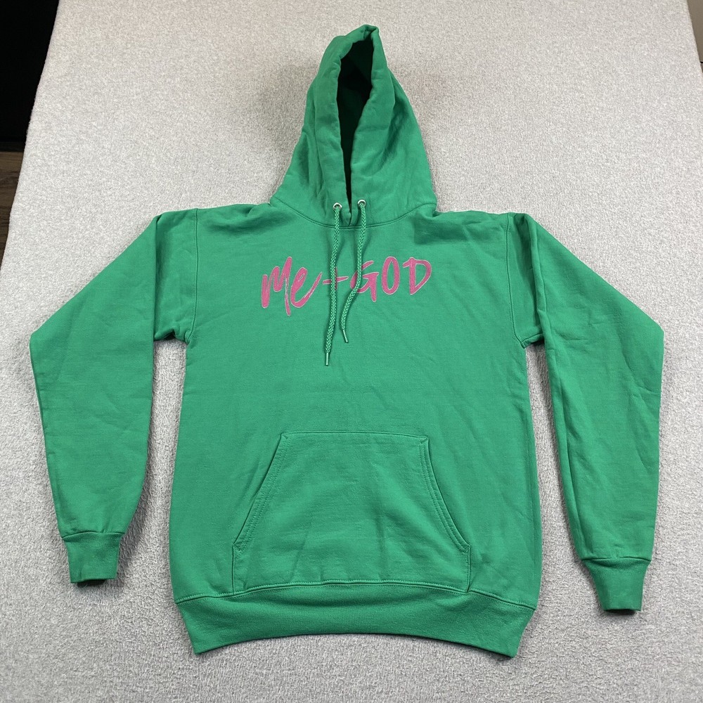 Me + God Hoodie Womens Small Pullover Sweatshirt Green 50/50 Blend Praise Church
