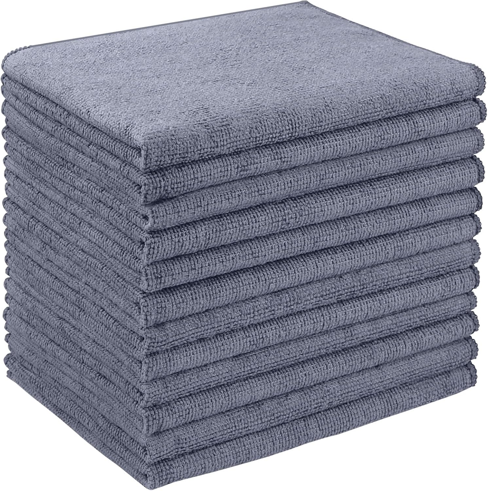 Microfiber Cleaning Cloth 12 Pack 12 in x 16in Microfiber Towel for Cars Grey