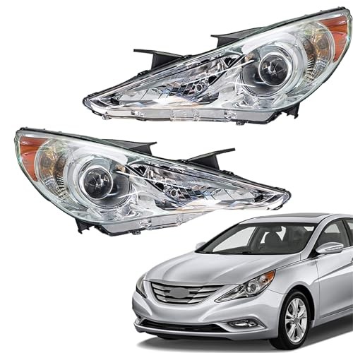 Headlight Assembly for Hyundai Sonata 11–14 Chrome Housing LH RH Halogen 2PCS