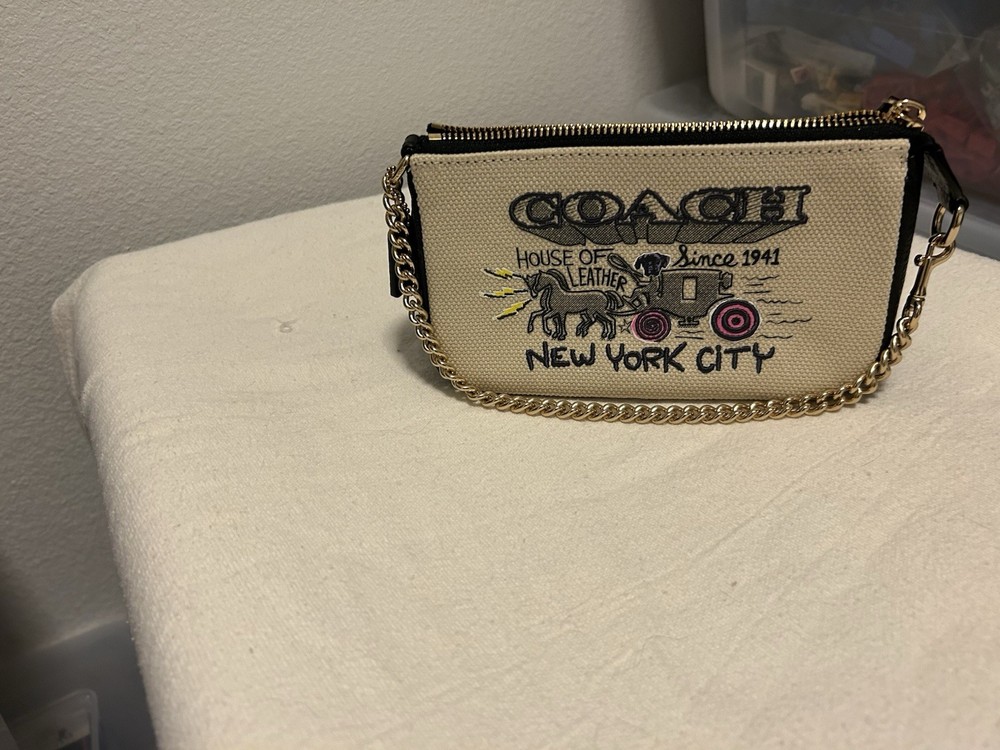 Coach Tan Canvas Wristlet Clutch 9 Inch Crossbody Purse  