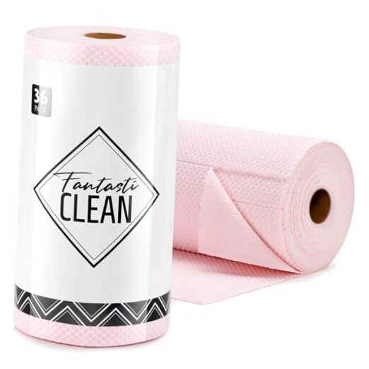 18x12 Inch Pink Microfiber Cleaning Cloth Roll - 36 Tear-Away Sheets