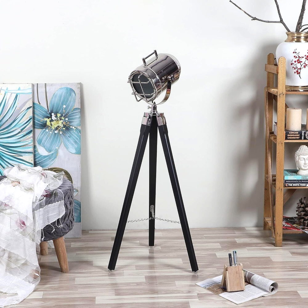 Nautical Industrial Hollywood Marine Searchlight Tripod Floor Lamp  