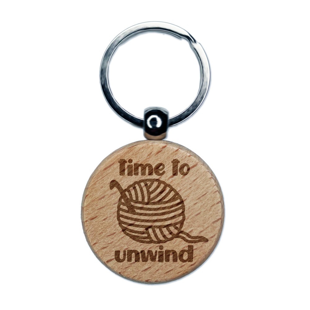 Crocheting Engraved Wood Round Keychain Charm for Relaxation