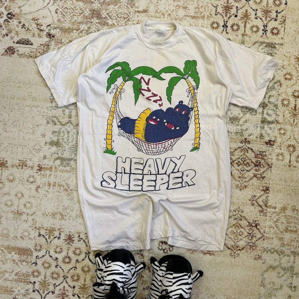 Vintage Heavy Sleeper Y2K Joke Tee 90s USA Humor Single Stitch Adult T-Shirt